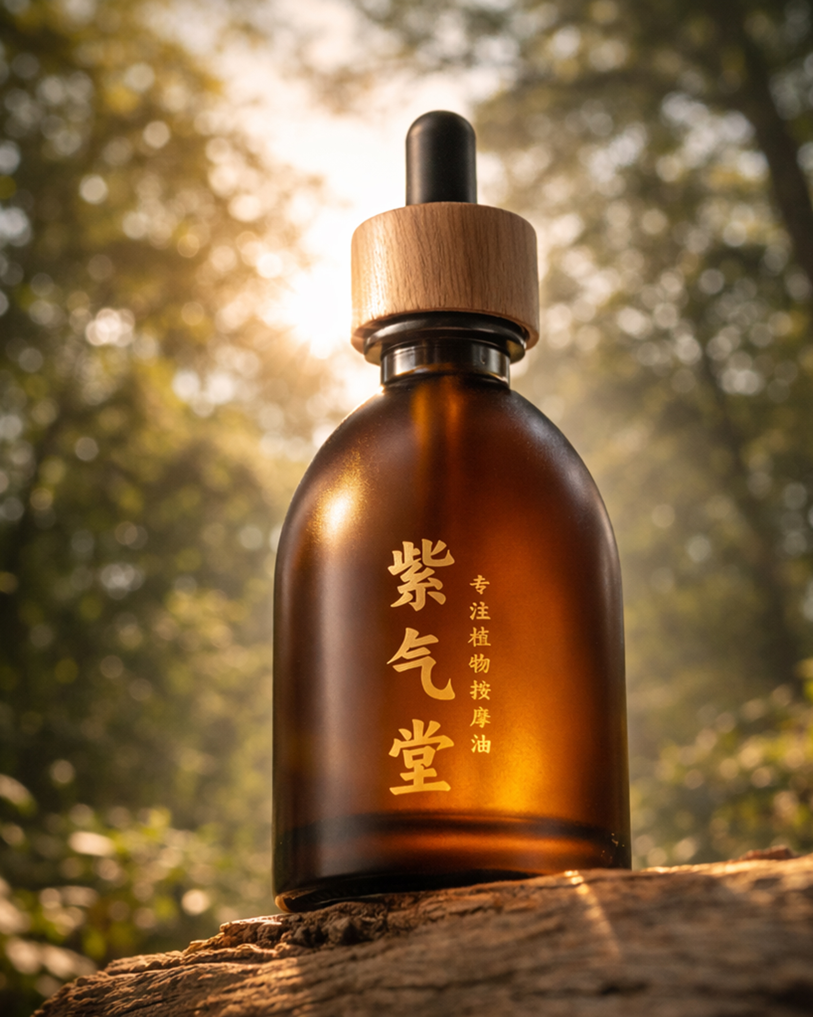 紫气堂植物按摩油静物，艾草与生姜